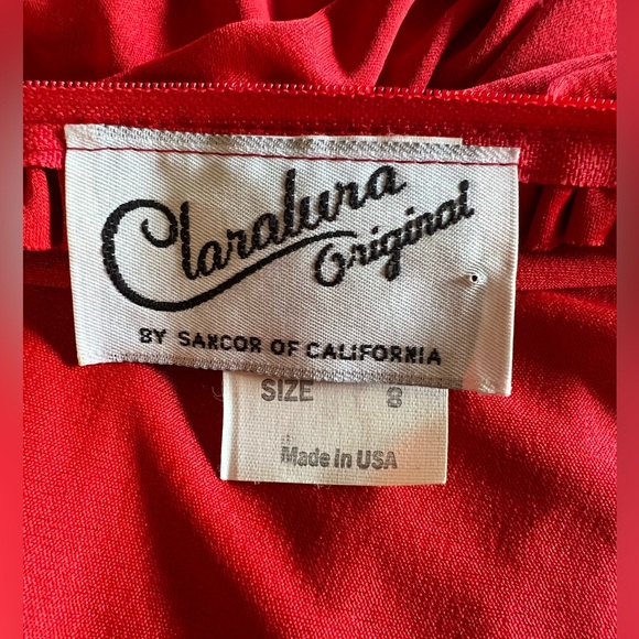 Vintage Claralura Ruched Rhinestone Red Goddess Dress Cocktail Party Made in USA - Picture 5 of 14